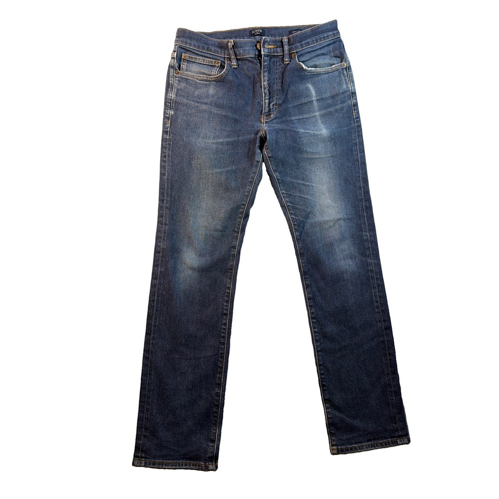 Mens Jeans J.Crew 31 x 28 Blue Flex Straight Leg Medium Wash Whiskered Denim